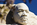 View of the sculpted white stone statue of Martin Luther King, American Civil Rights memorial, National Mall, Washington DC