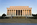The view of the Abraham Lincoln Memorial featuring the weak early morning autumn sunshine beginning to glow off the marble edifice and ceremonial Lincoln Steps, America's front Yard, Washington DC