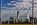 Liberty State Park autumn morning scene featuring the Lower Manhattan skyline including the One World Trade Center skyscraper, Black Tom Island, New Jersey