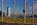 New York City Midtown Manhattan scene featuring a view of the Empire State Building from Flag Plaza on Black Tom Island, Liberty State Park, New Jersey