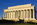 View of the early morning sunshine glowing off the marble edifice of the Abraham Lincoln Memorial, Washington DC