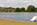 View across the ceremonial Round Pond looking towards the east-side of Kensington Palace including the marble statue of Queen Victoria