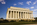 An early morning scene from the Lincoln Memorial plaza featuring the east facade, Doric colonnade and ceremonial approach up towards the presidential temple, National Mall, Washington DC