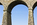 Imposing stone archway of the World Heritage Site & Grade I Listed structure, the Menai Suspension Bridge, Anglesey, Gwynedd